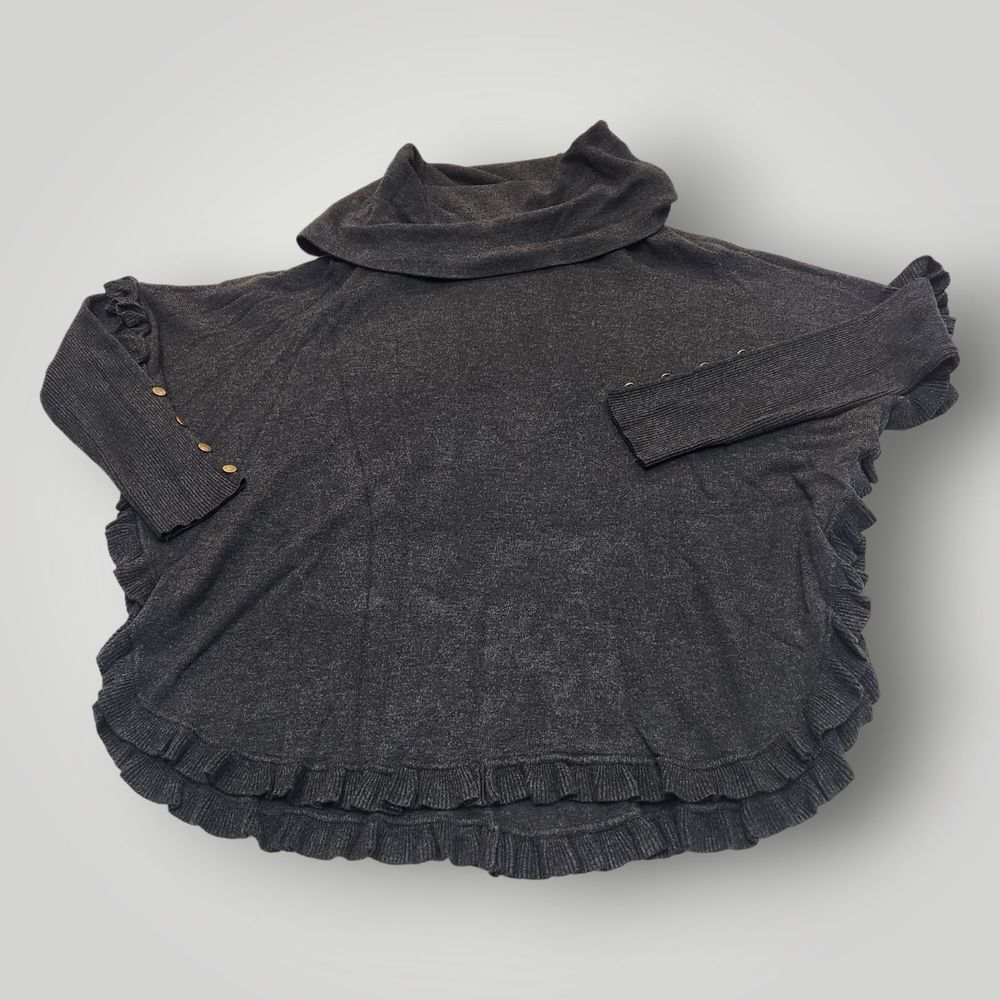 Joseph A Woman PLUS 2X Dark Gray Turtleneck Ruffle Button Detail Sweater